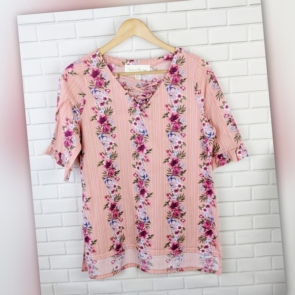 French Laundry Tops - French Laundry Pink Floral Tunic Women's Medium